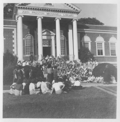1.3.1: Students in front of McConnell Library