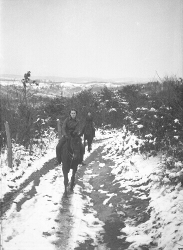 7.1.2: Ann Giesen and Anna Willamson riding in the snow on a Saturday in 1938. Somewhere near Radford in the New River Valley