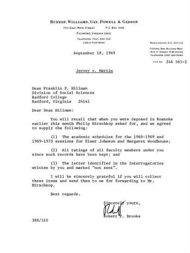 Correspondence 1969-09-18 from Robert F. Brooks to Franklin P. Hillman (and Hillman's response, dated 1969-09-22).