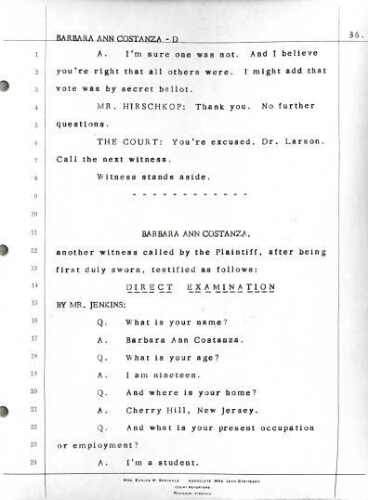 1.4 Testimony of Barbara Ann Costanza in the case Jervey vs. Martin February 21, 1972