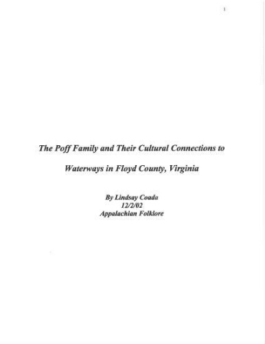 The Poff Family and Their Cultural Connections to Waterways in Floyd County, Virginia