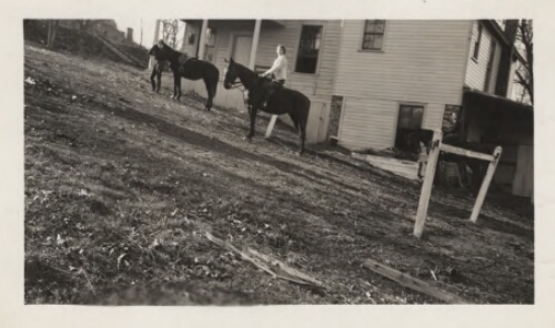 3.9.14: June Serrin, Glendora Ellison, and Anna WIlliamson leaving the stables, 1938