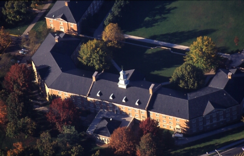 Aerial photograph of Moffett Hall, Radford University campus, Fall 1995.