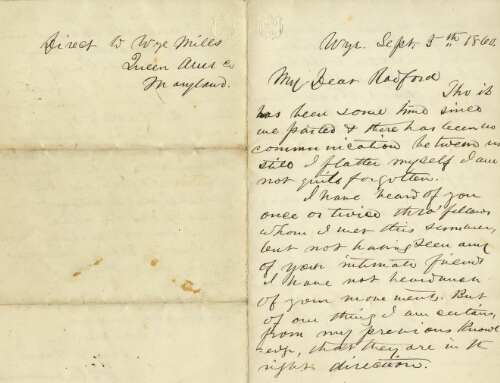Letter from William Carmichael to John Taylor Radford, Wye Mills MD, 1860