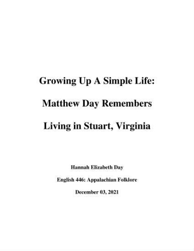 Growing Up A Simple Life: Matthew Day Remembers Living in Stuart, Virginia