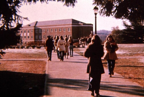 Students walking in front of Young Hall.