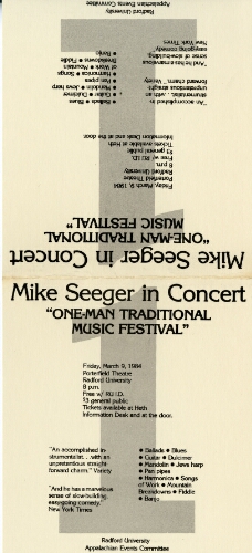Mike Seeger in Concert Table Tent