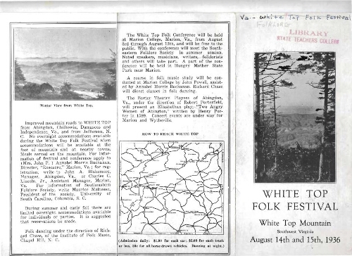 Flyer for White Top Folk Festival, August 1936