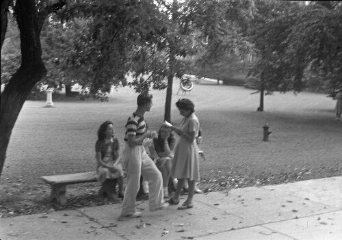 7.12.4-8: Unidentified students on Radford College Campus, 1940s