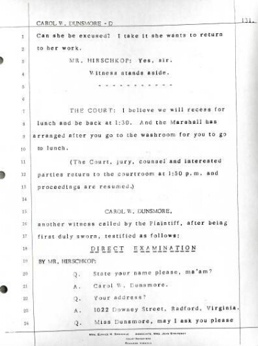 2.3 Testimony of Carol W. Dunsmore in the case Jervey vs. Martin February 22, 1972