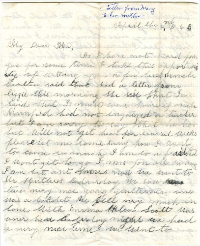 Letter from Mary to mother Elizabeth Campbell Taylor Radford