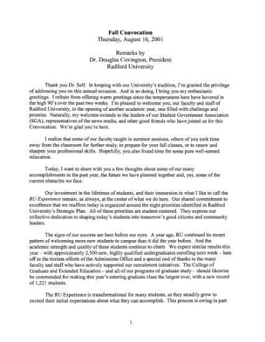 Dr. Douglas Covington -  Fall Convocation Address, August 16, 2001