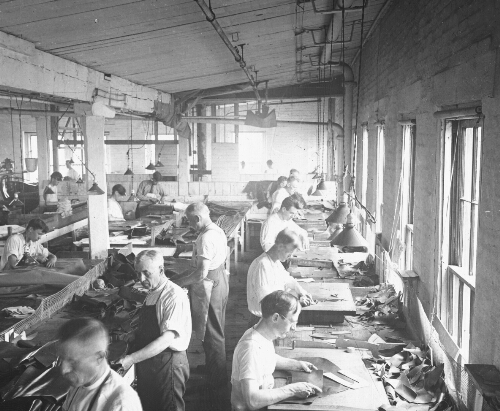 Workmen Cutting Leather for Shoes, Lynn, Mass.