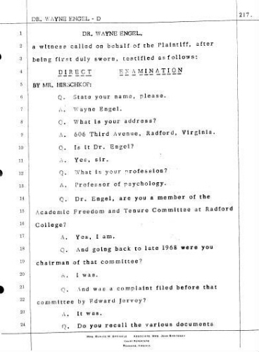 3.6 Testimony of Wayne Engel in the case Jervey vs. Martin on February 23, 1972