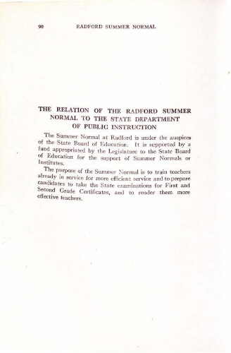 Radford Normal Bulletin Graduation/Student Roster List Summer 1915