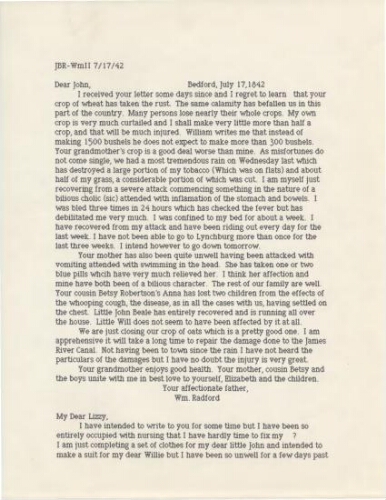 Letter from WmII to JB Raford and second letter