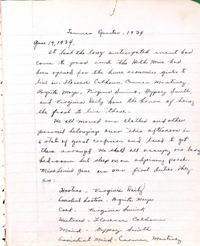 Home Management House Diary, June 11, 1934 - December 20, 1934