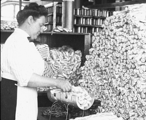 Weighing and Sorting Raw Silk Skeins, South Manchester, Conn.