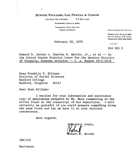 Correspondence 1970-02-28 between Robert Brooks to Franklin P. Hillman.