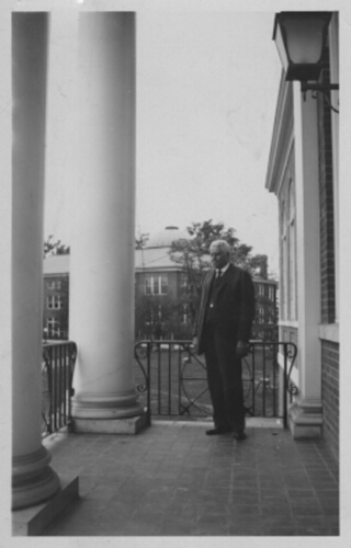 Dr. John P. McConnell on the steps of McConnell Library, c. 1930s