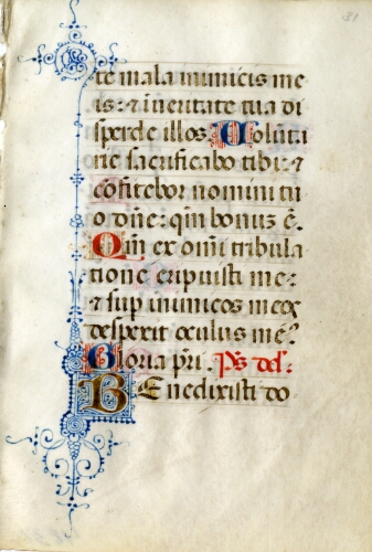 Illuminated manuscript leaf on vellum in tempura and ink from a Book of Hours