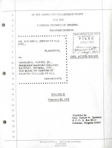 2.1 Testimony of Charles K. Martin in the case Jervey vs. Martin February 22, 1972.