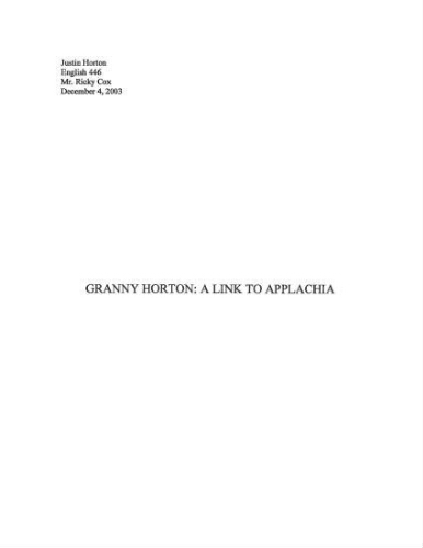 Granny Horton: A Link to Appalachia