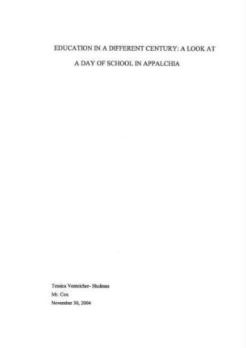Education in a Different Century: A Look At A Day of School in Appalachia