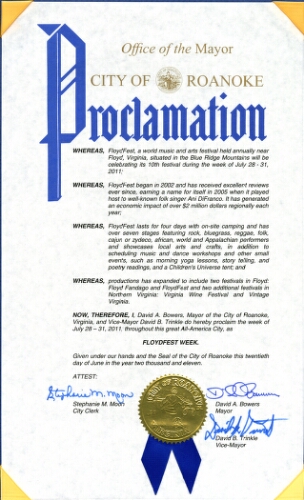 Official Proclamation from the City of Roanoke