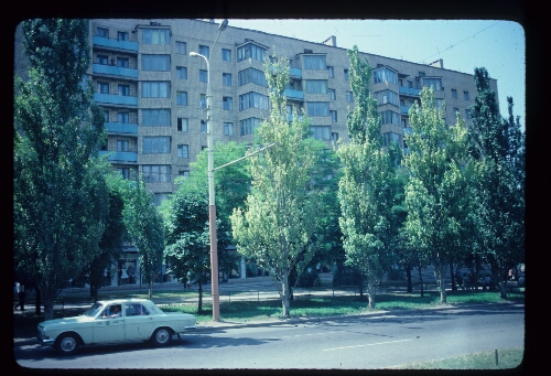 Apartment House-Volgograd Area-Vehicle is a Taxi with a "T" in Soviet Union