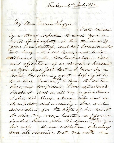 Letter from Henry E. Blair to Elizabeth Radford