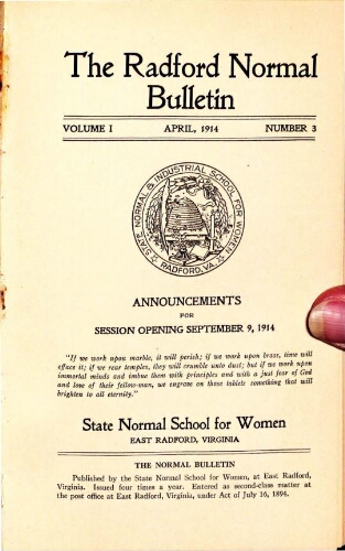 Radford Normal Bulletin Graduation/Student Roster List 1913-1914