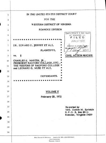 5.1_Testimony of Franklin Hillman in the case Jervey vs. Martin on February 25, 1972
