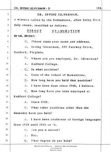 5.7_Testimony of Irving Silverman in the case Jervey vs. Martin on February 25, 1972