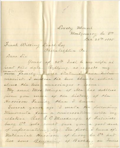 Letter from Richard H. Adams to Frank Willing Leach Esq.