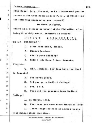 2.9 Testimony of Daphne Jamison in the case Jervey vs. Martin on February 22, 1972