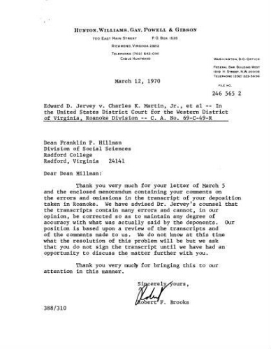 Correspondence 1970-03-12 between Robert Brooks to Franklin P. Hillman.