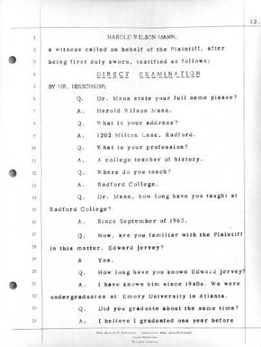 1.2 Testimony of Harold Wilson Mann in the case Jervey vs. Martin February 21, 1972