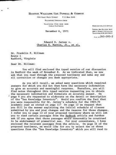 Correspondence 1971-12-06 from G.H. Gromel Jr to Franklin P. Hillman (and Hillman's response dated 1971-12-13.)