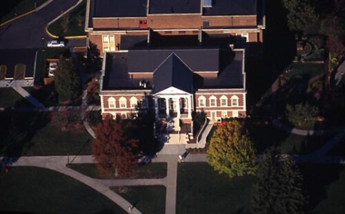 Aerial photograph of McConnell Library, Radford University campus, fall 1995.