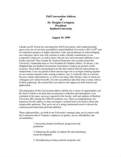 Dr. Douglas Covington -Fall Convocation Address, August 19, 1999
