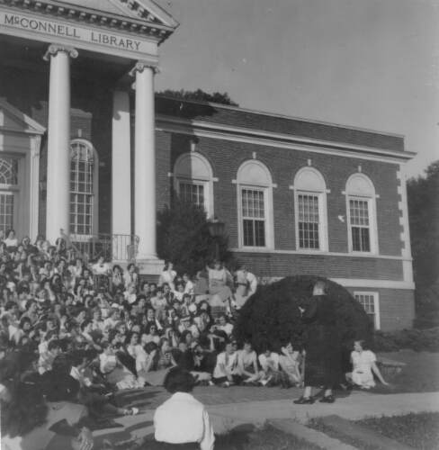 2.12.6: Students in front of McConnell Library
