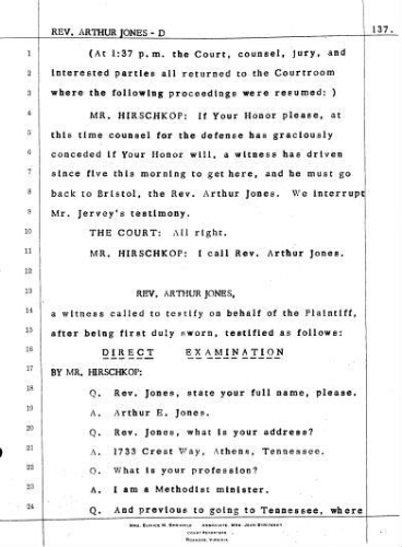 3.4 Testimony of Arthur Jones in the case Jervey vs. Martin on February 23, 1972
