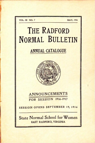 Radford Normal Bulletin Graduation/Student Roster List 1915-1916