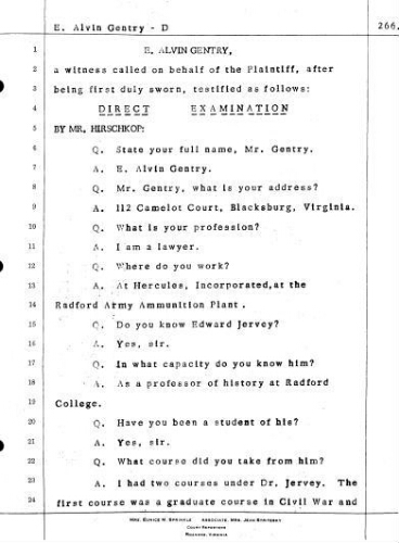 3.8 Testimony of E. Alvin Gentry in the case Jervey vs. Martin February 23, 1972