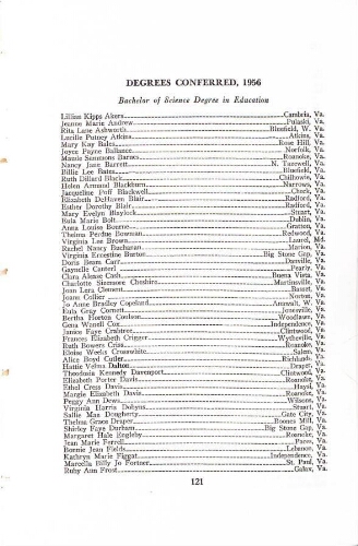  Radford College Woman's Division of Virginia Polytechnic Institute College Bulletin Graduation/Student Roster List 1956-1957