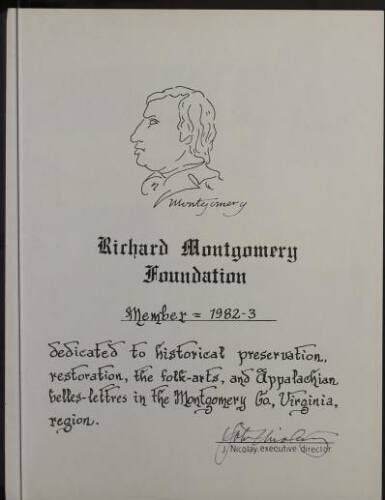 Richard Montgomery Foundation Member Certificate