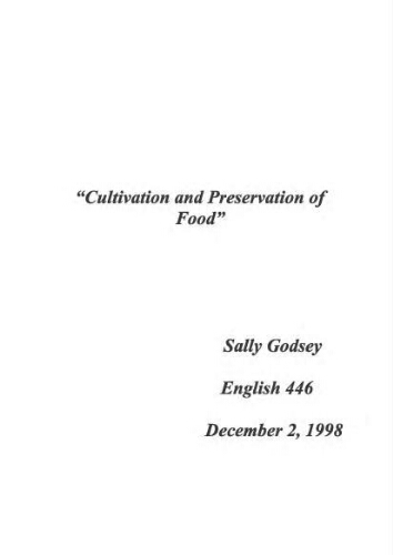 Cultivation and Preservation of Food