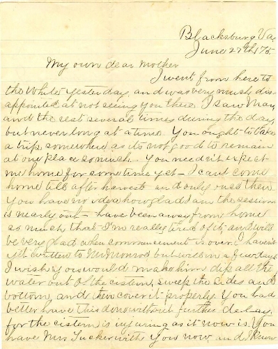 Letter from Lawrence Radford to his mother