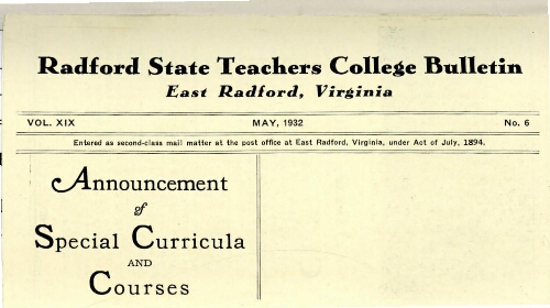 Announcement of Special Curricula and Courses - State Teachers College flyer from May 1932